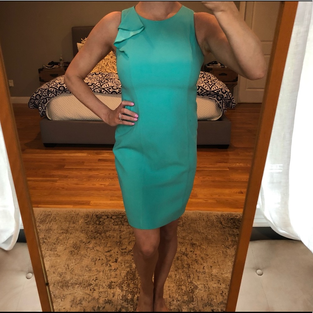Ann Taylor shift dress with shoulder ruffle